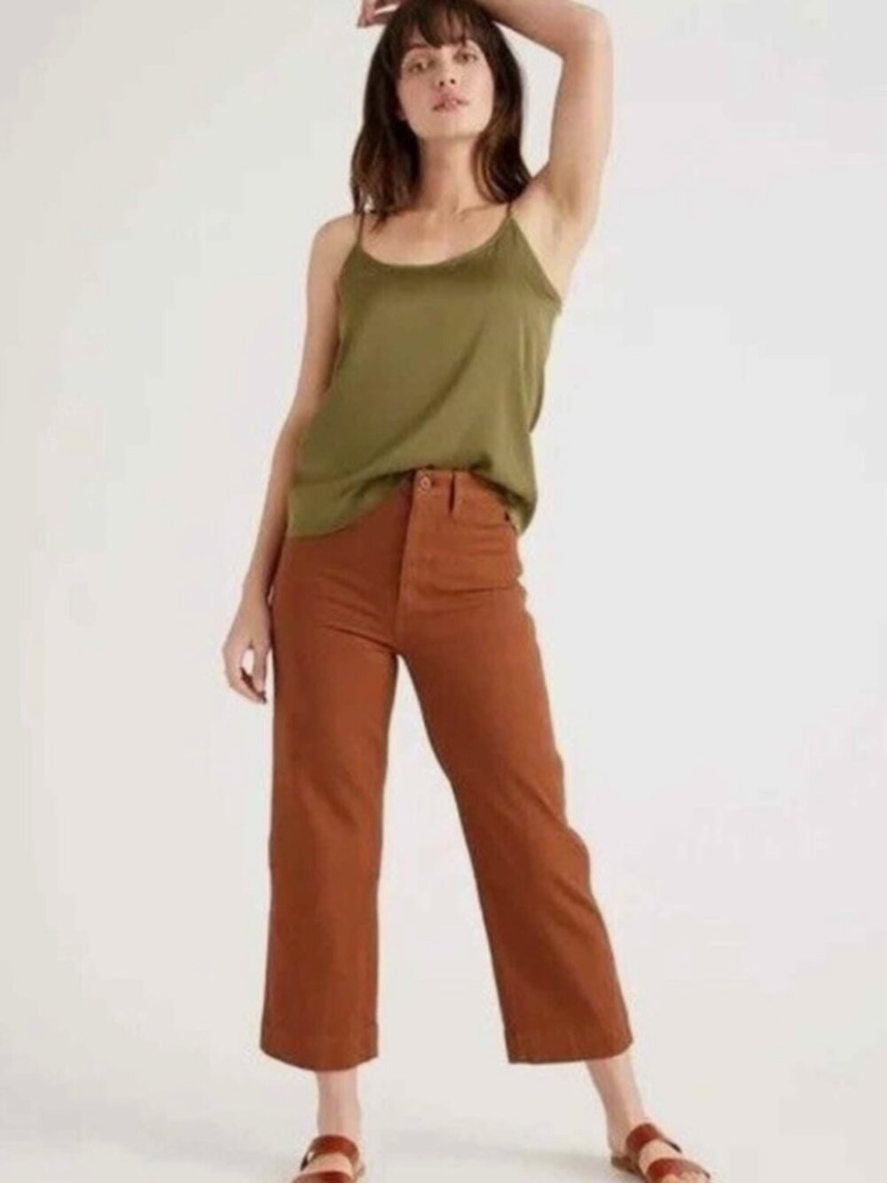 Quince Organic Stretch Cotton Twill Wide-Leg Crop Pants, Size 26
